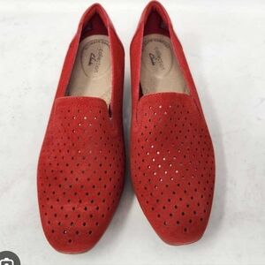 Clarks Women's Red Suede Loafers